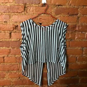 Striped Chiffon Open-Back Cropped Blouse